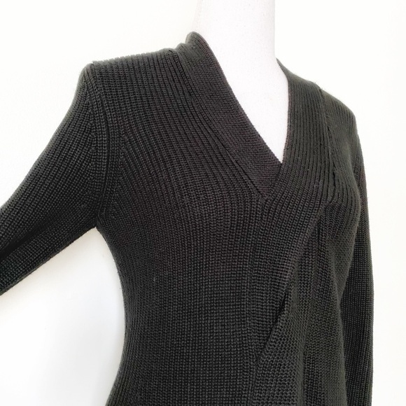 CALVIN KLEIN BLACK V-NECK FRONT CABLE KNITTED LONG SLEEVE MIDI DRESS - M - Picture 4 of 9